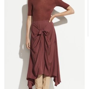 Vince tie front asymmetric skirt in dark rosewood
